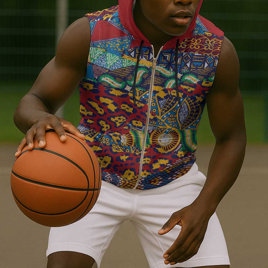 Traditional African Animal Skins Pattern Sleeveless Zip Hoodie - African Pride