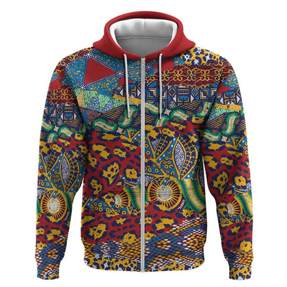 Traditional African Animal Skins Pattern Zip Hoodie