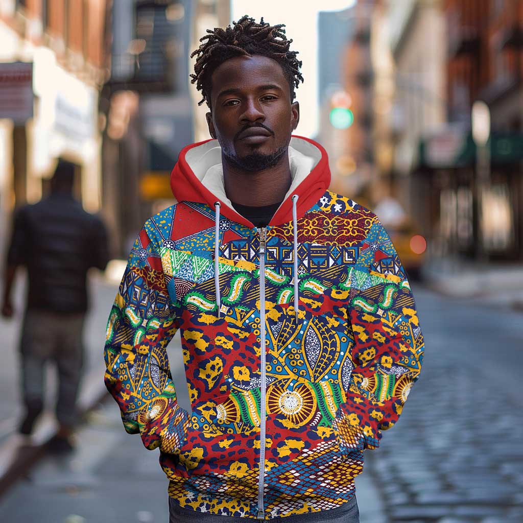 Traditional African Animal Skins Pattern Zip Hoodie