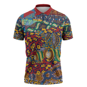 Traditional African Animal Skins Pattern Zipper Polo Shirt