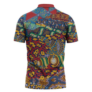 Traditional African Animal Skins Pattern Zipper Polo Shirt