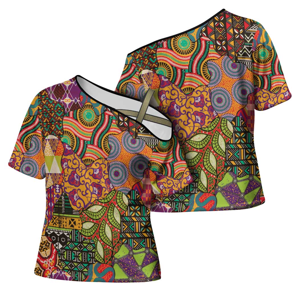 Traditional Ethnic African Vintage Motifs Cross Shoulder Shirt