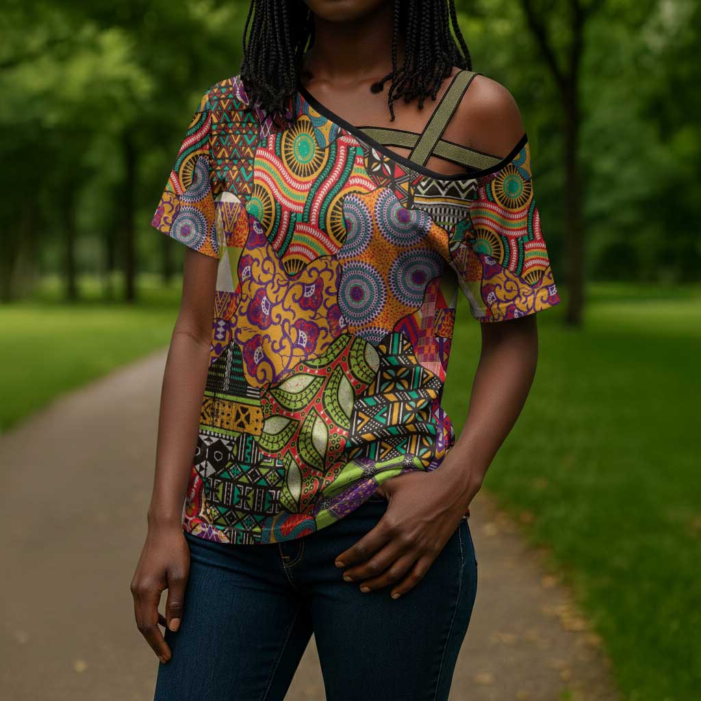 Traditional Ethnic African Vintage Motifs Cross Shoulder Shirt