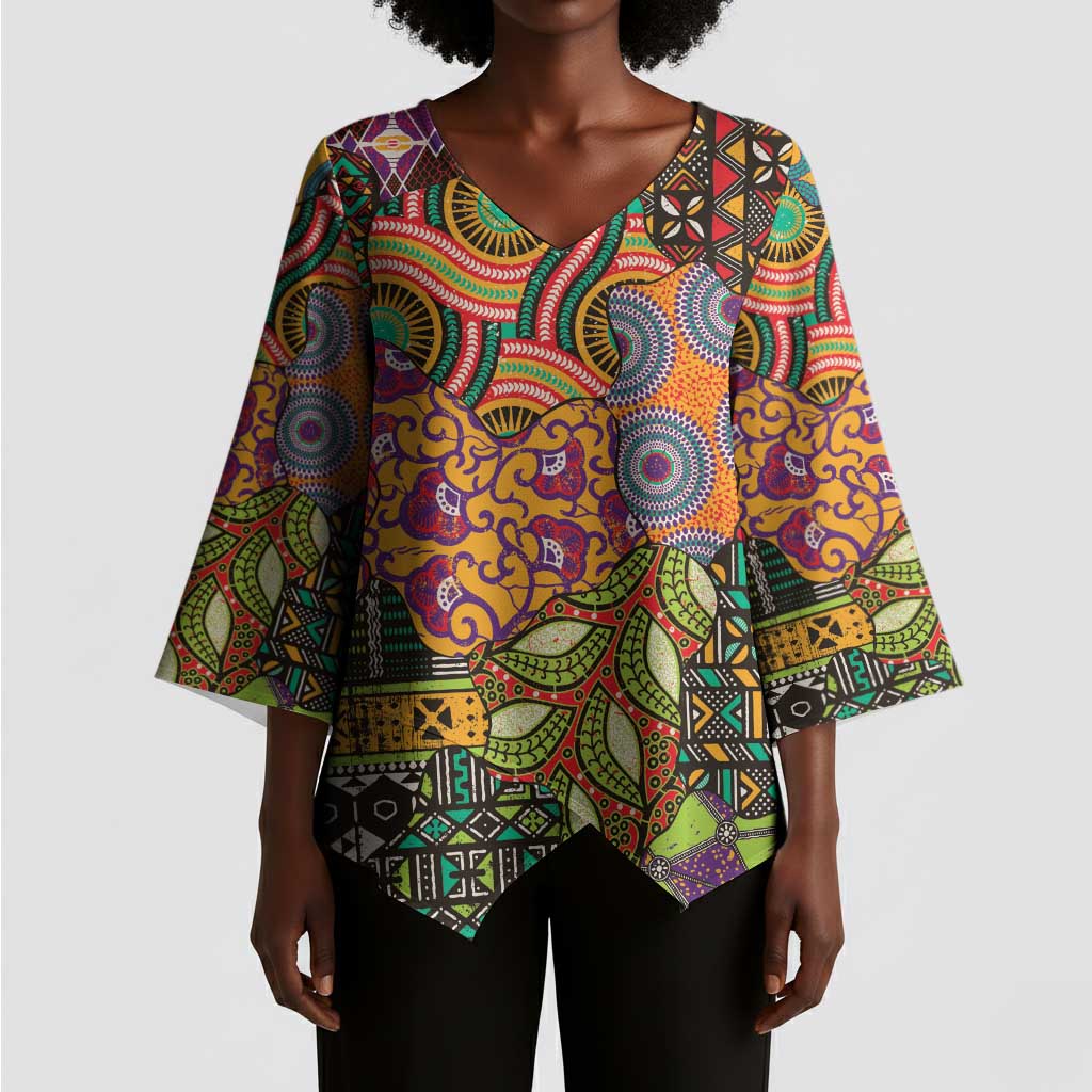 Traditional Ethnic African Vintage Motifs Kimono Sleeve Blouse