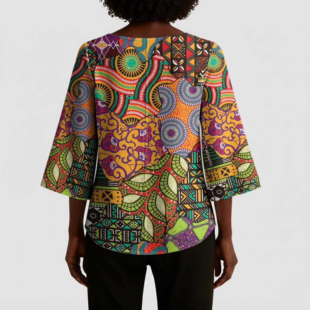 Traditional Ethnic African Vintage Motifs Kimono Sleeve Blouse