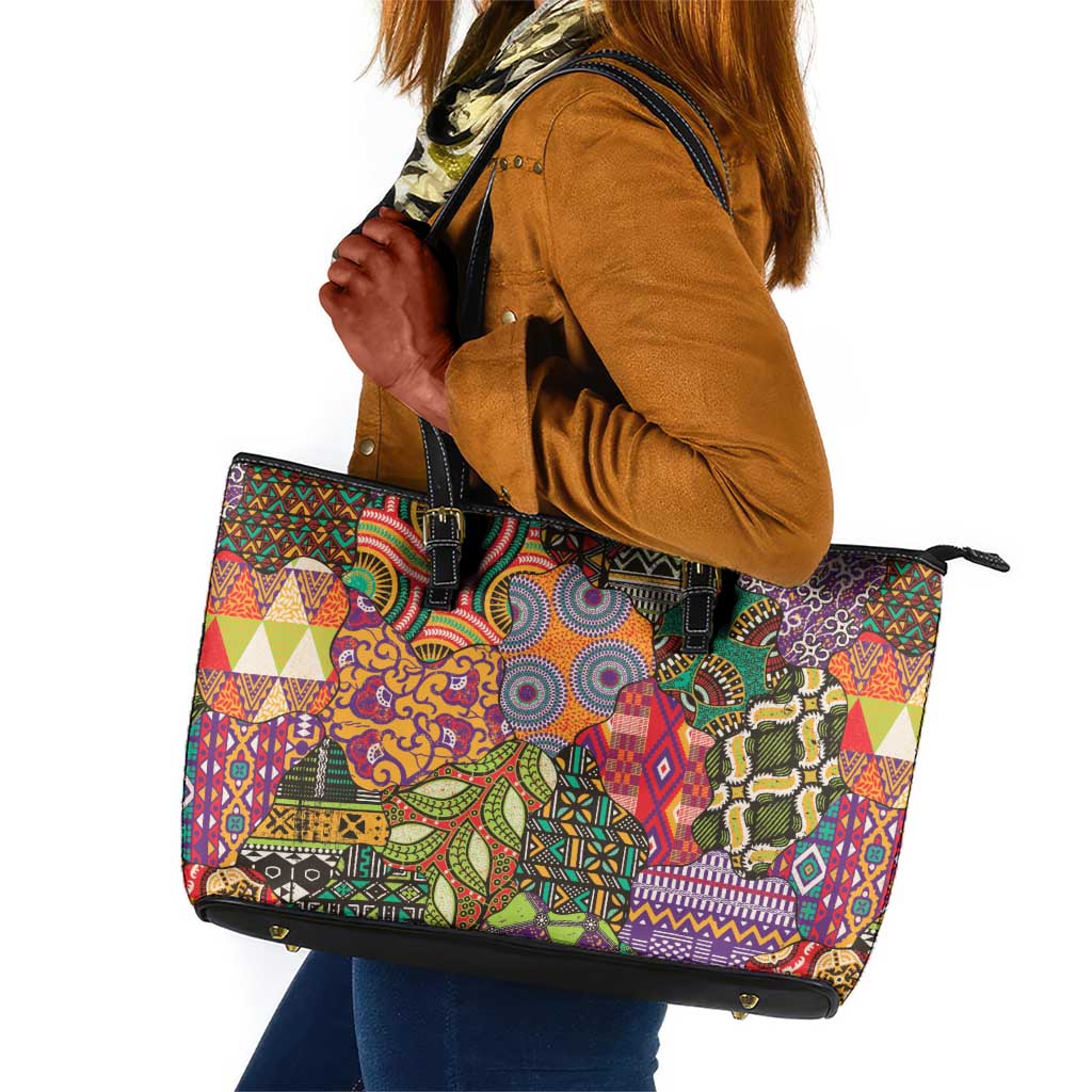 Traditional Ethnic African Vintage Motifs Leather Tote Bag
