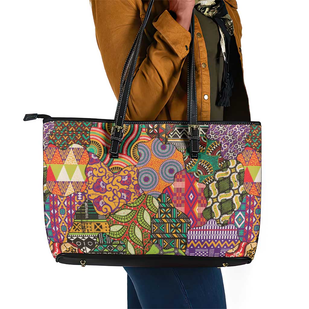 Traditional Ethnic African Vintage Motifs Leather Tote Bag