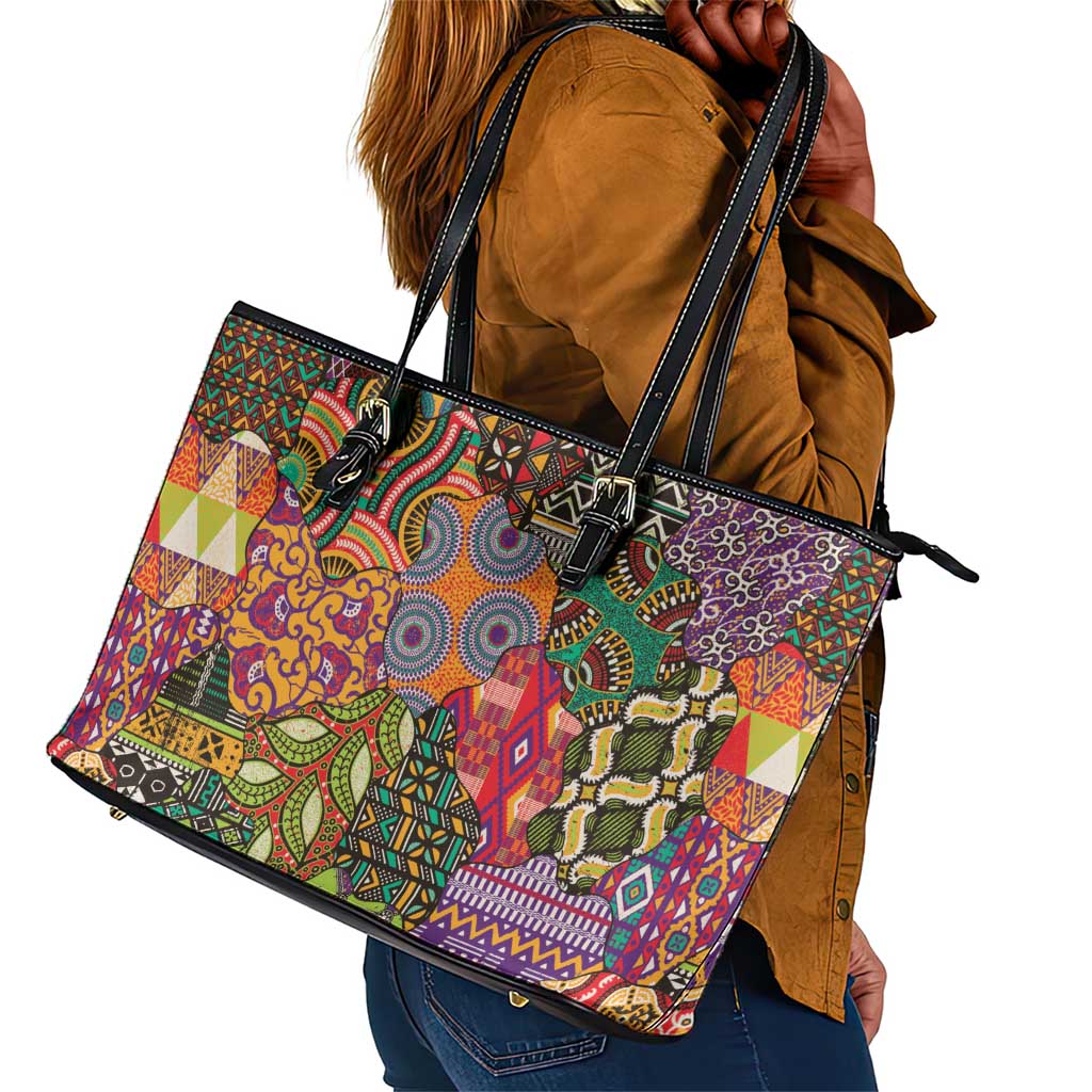 Traditional Ethnic African Vintage Motifs Leather Tote Bag