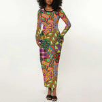 Traditional Ethnic African Vintage Motifs Long Sleeve Bodycon Dress LT9