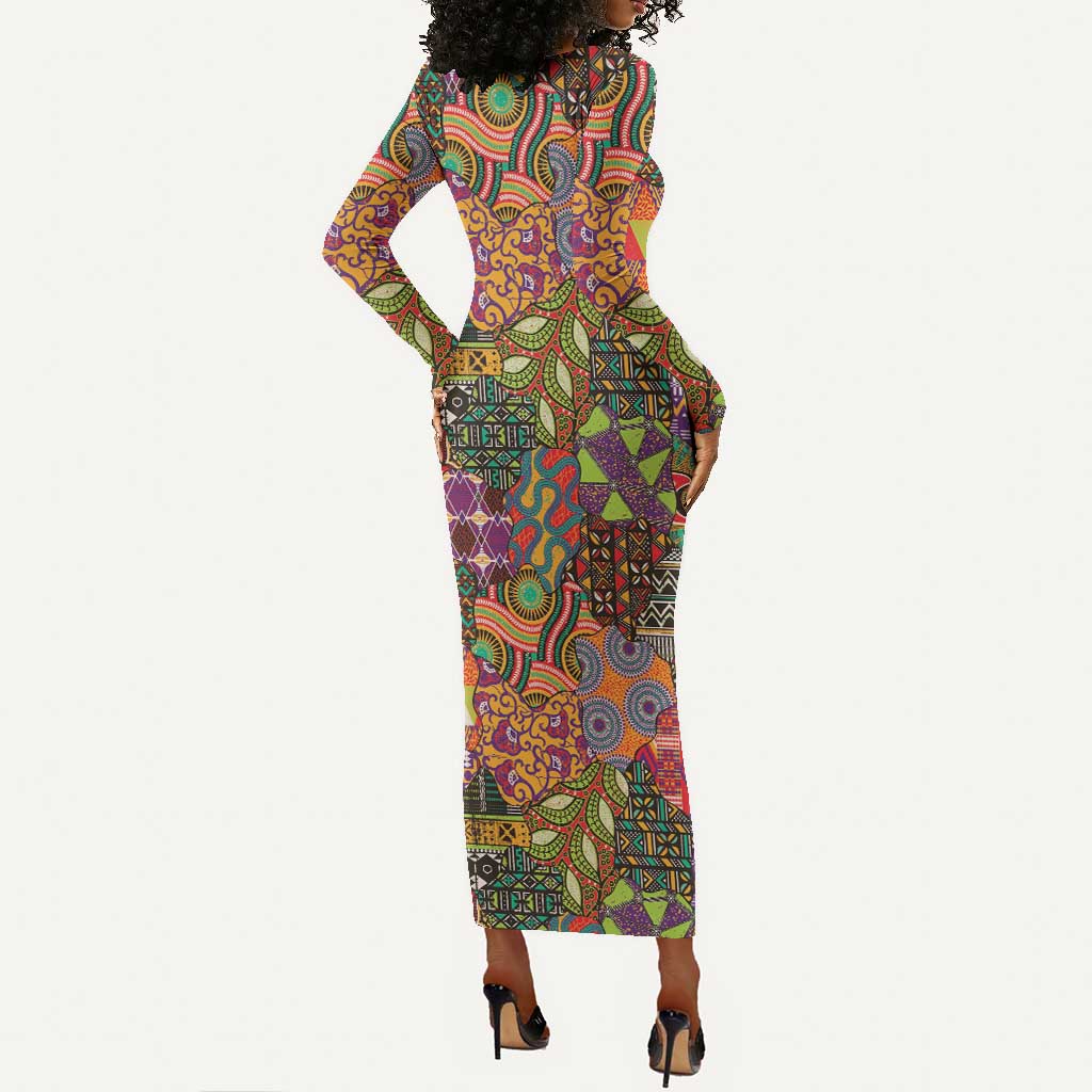 Traditional Ethnic African Vintage Motifs Long Sleeve Bodycon Dress LT9