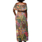 Traditional Ethnic African Vintage Motifs Off Shoulder Maxi Dress