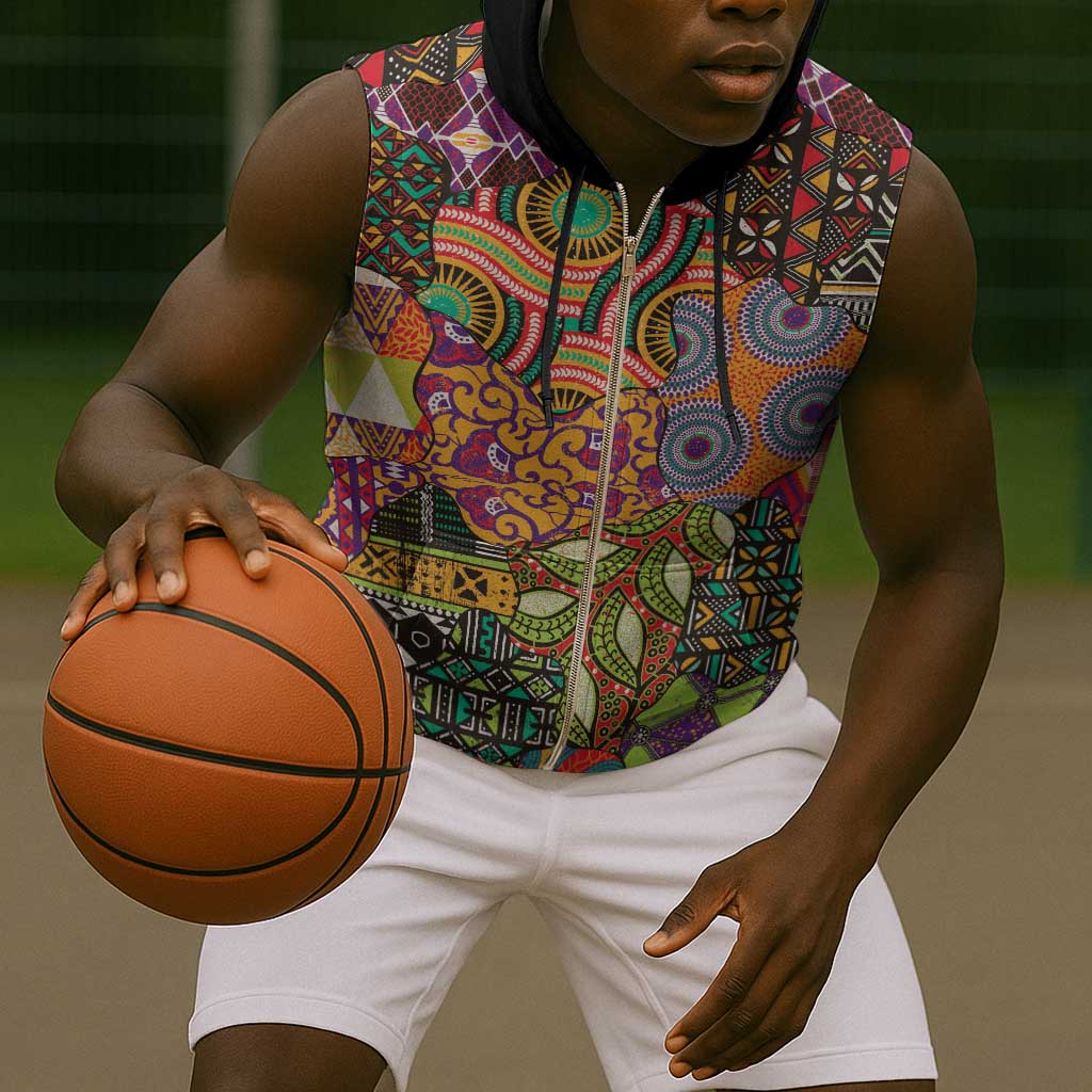 Traditional Ethnic African Vintage Motifs Sleeveless Zip Hoodie - African Pride