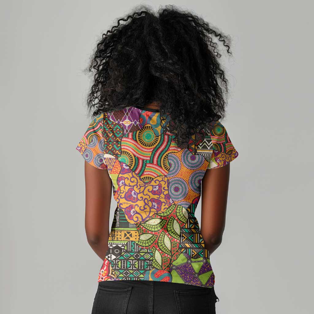 Traditional Ethnic African Vintage Motifs Women V-Neck T-Shirt