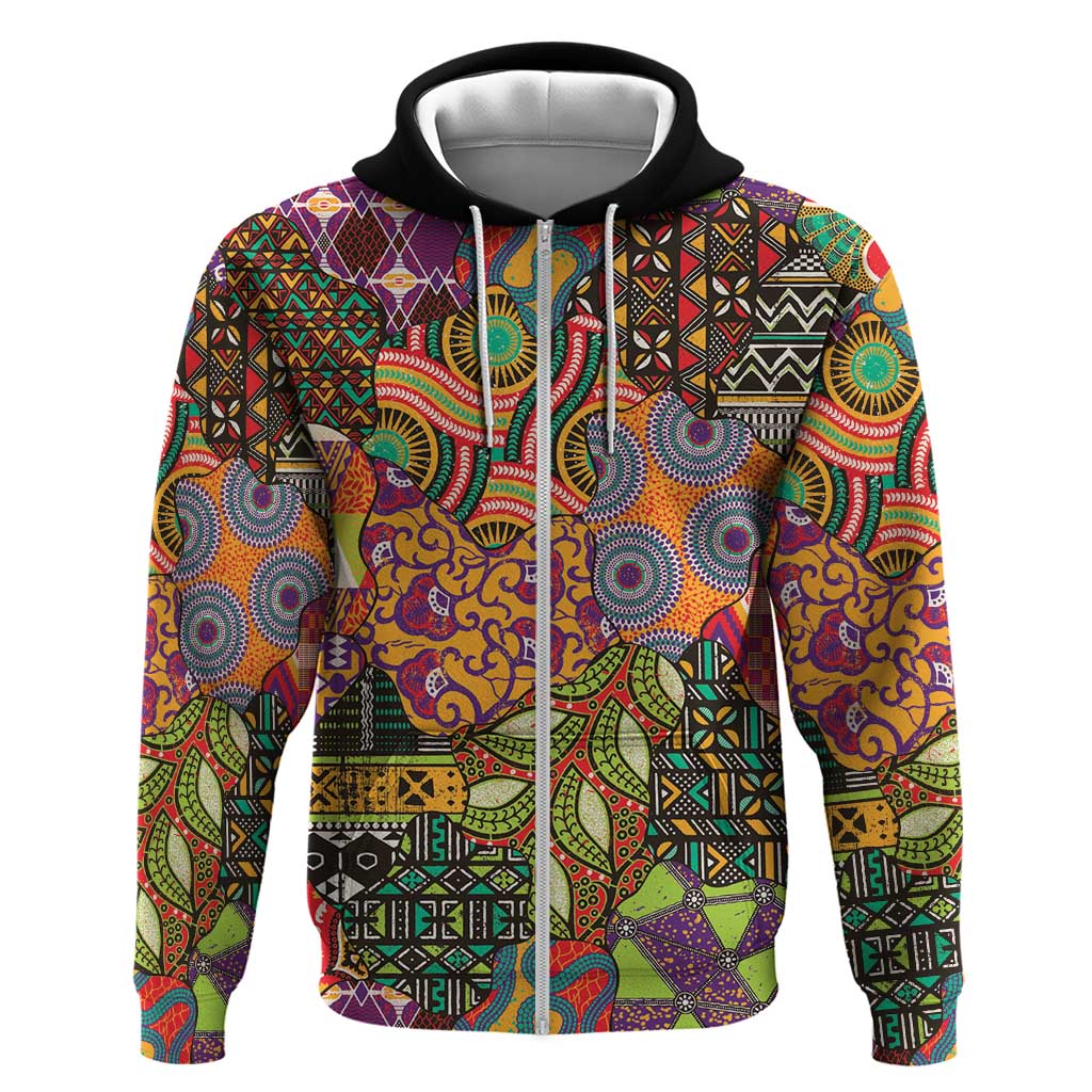 Traditional Ethnic African Vintage Motifs Zip Hoodie