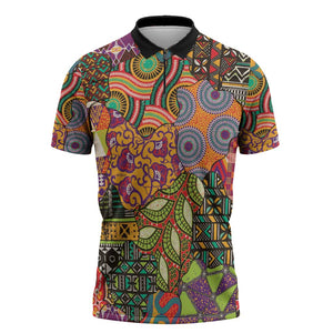 Traditional Ethnic African Vintage Motifs Zipper Polo Shirt