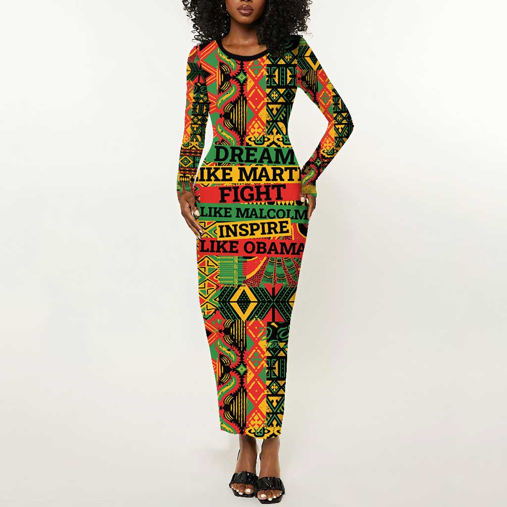 Black History Black Month Dream Like Long Sleeve Bodycon Dress LT9