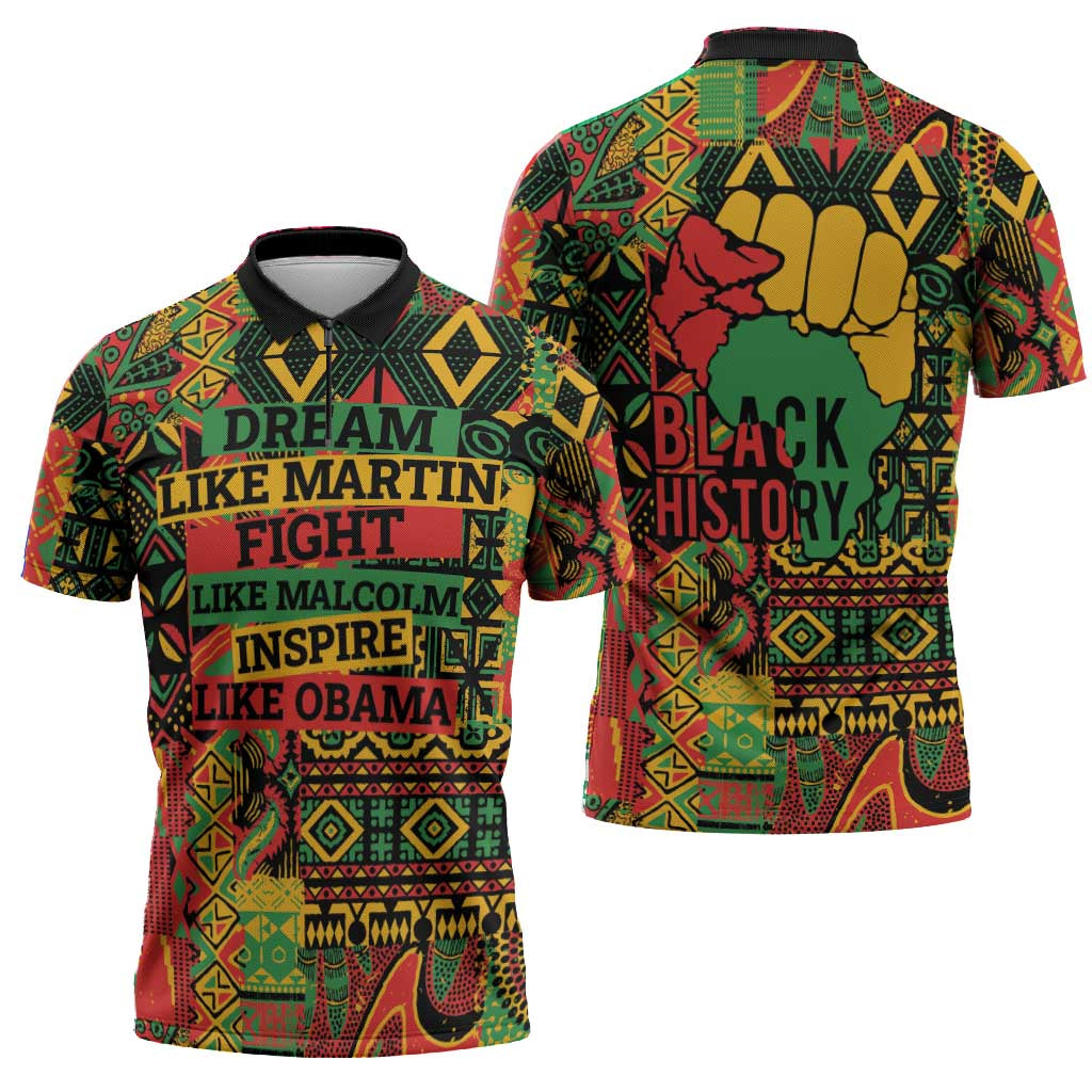 Black History Black Month Dream Like Zipper Polo Shirt
