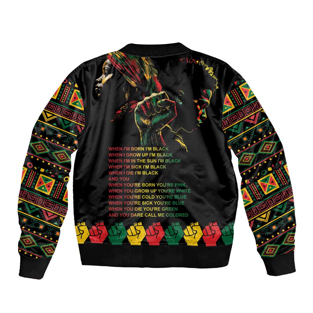 When I'm Born I'm Black Sleeve Zip Bomber Jacket Black History Black Month