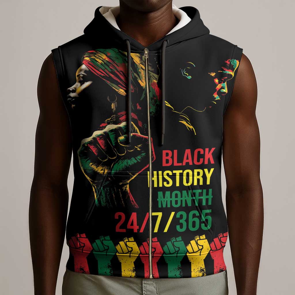 When I'm Born I'm Black Sleeveless Zip Hoodie Black History Black Month - African Pride