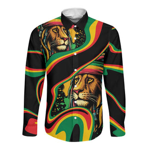 Proud Afro-Jamaicans Rasta Lion Long Sleeve Button Shirt Reggae My Soul