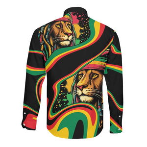 Proud Afro-Jamaicans Rasta Lion Long Sleeve Button Shirt Reggae My Soul