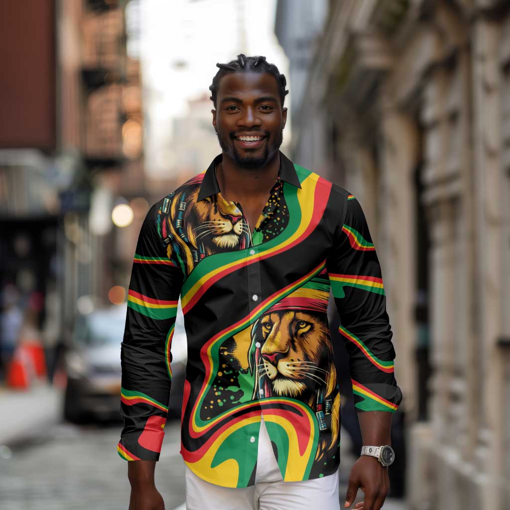 Proud Afro-Jamaicans Rasta Lion Long Sleeve Button Shirt Reggae My Soul