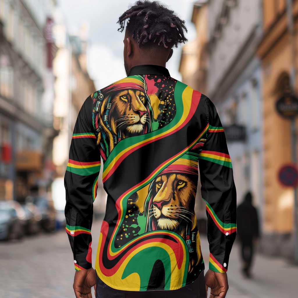 Proud Afro-Jamaicans Rasta Lion Long Sleeve Button Shirt Reggae My Soul