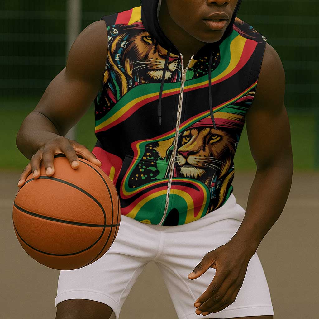 Proud Afro-Jamaicans Rasta Lion Sleeveless Zip Hoodie Reggae My Soul - African Pride