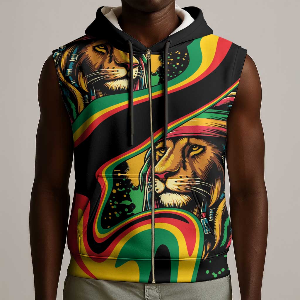 Proud Afro-Jamaicans Rasta Lion Sleeveless Zip Hoodie Reggae My Soul - African Pride