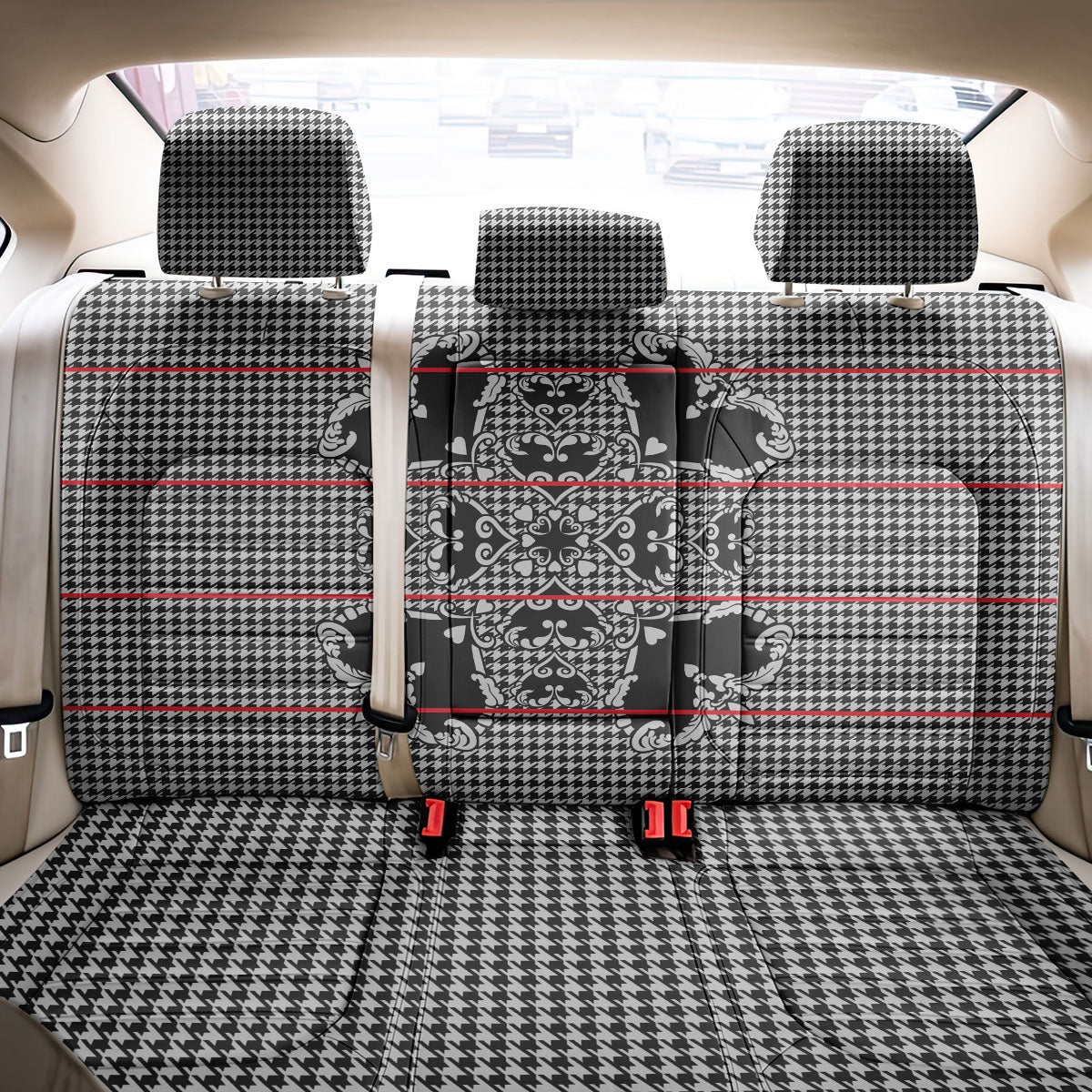 Charcoal Black Hearts Crown Traditional Geometry Back Car Seat Cover Seanamarena Basotho Blanket Inspired