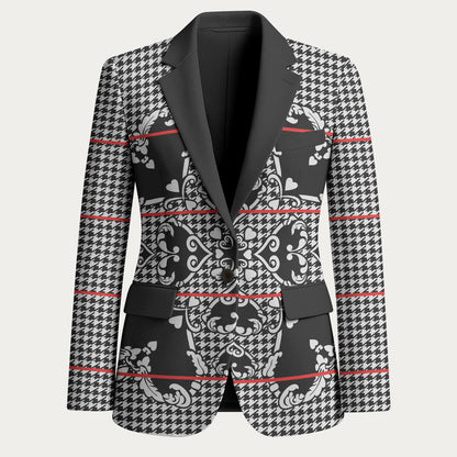 Charcoal Black Hearts Crown Traditional Geometry Blazer Seanamarena Basotho Blanket Inspired
