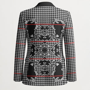 Charcoal Black Hearts Crown Traditional Geometry Blazer Seanamarena Basotho Blanket Inspired