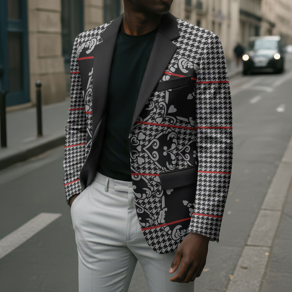 Charcoal Black Hearts Crown Traditional Geometry Blazer Seanamarena Basotho Blanket Inspired