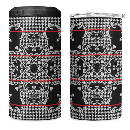 Charcoal Black Hearts Crown Traditional Geometry 4 in 1 Can Cooler Tumbler Seanamarena Basotho Blanket Inspired