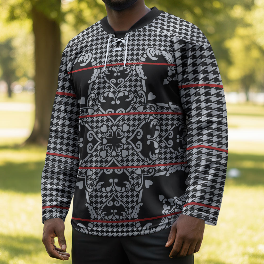 Charcoal Black Hearts Crown Traditional Geometry Hockey Jersey Seanamarena Basotho Blanket Inspired