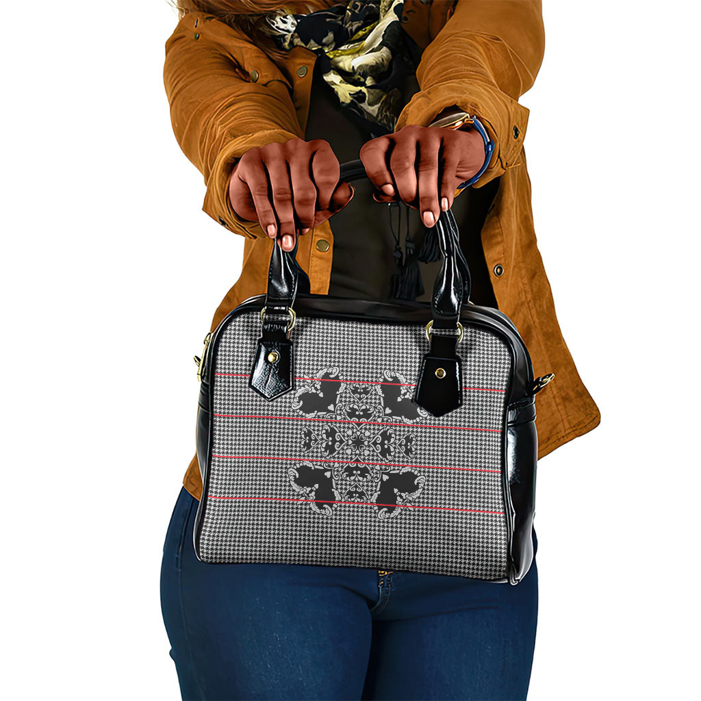 Charcoal Black Hearts Crown Traditional Geometry Shoulder Handbag Seanamarena Basotho Blanket Inspired