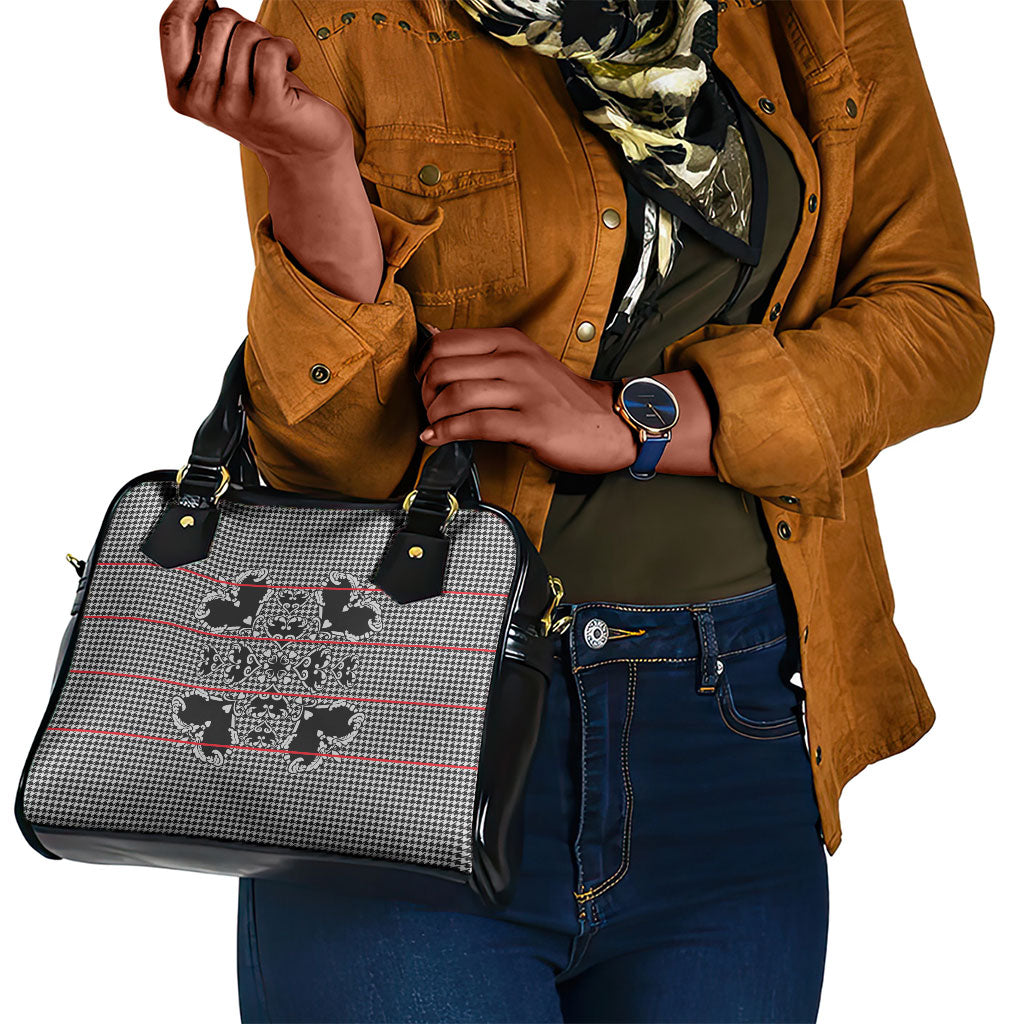 Charcoal Black Hearts Crown Traditional Geometry Shoulder Handbag Seanamarena Basotho Blanket Inspired
