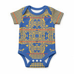 Cobalt Blue Hearts Crown Traditional Geometry Baby Onesie Seanamarena Basotho Blanket Inspired