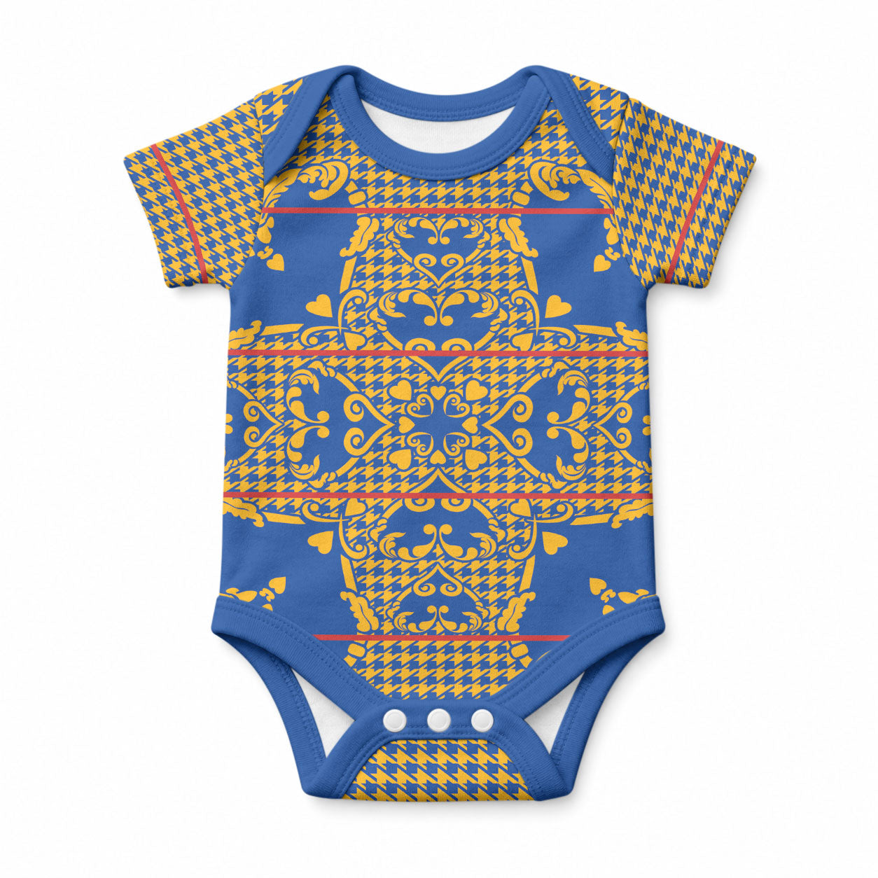 Cobalt Blue Hearts Crown Traditional Geometry Baby Onesie Seanamarena Basotho Blanket Inspired