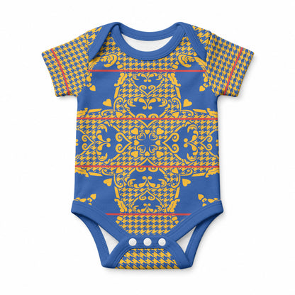Cobalt Blue Hearts Crown Traditional Geometry Baby Onesie Seanamarena Basotho Blanket Inspired
