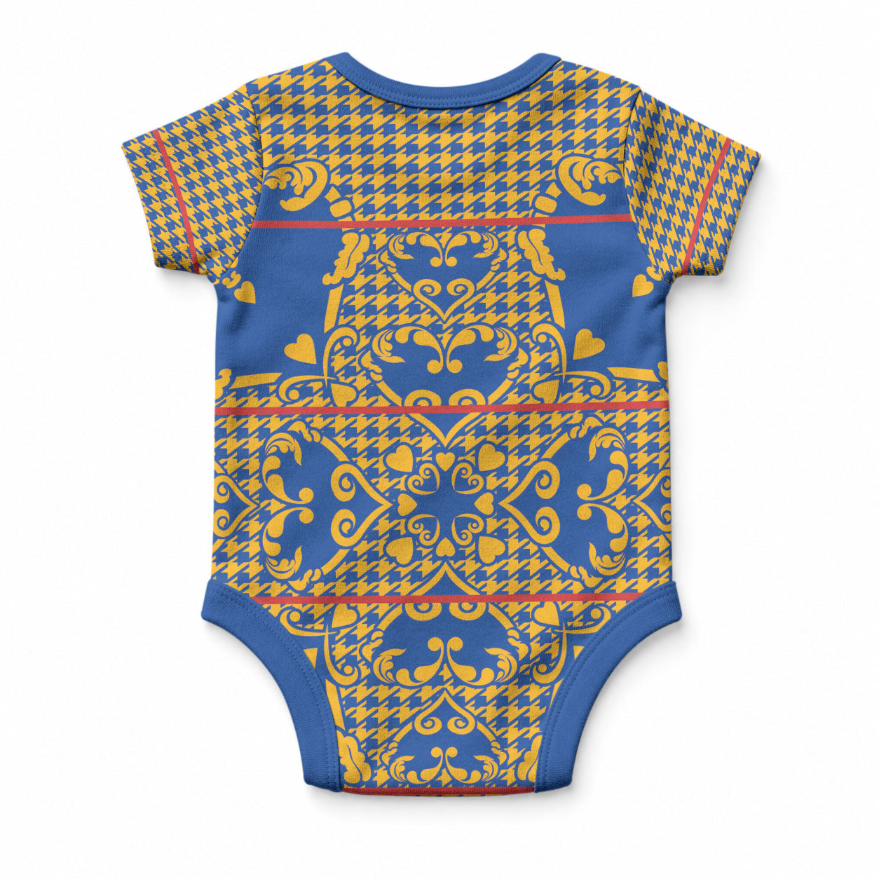 Cobalt Blue Hearts Crown Traditional Geometry Baby Onesie Seanamarena Basotho Blanket Inspired