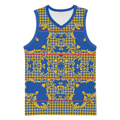 Cobalt Blue Hearts Crown Traditional Geometry Basketball Jersey Seanamarena Basotho Blanket Inspired