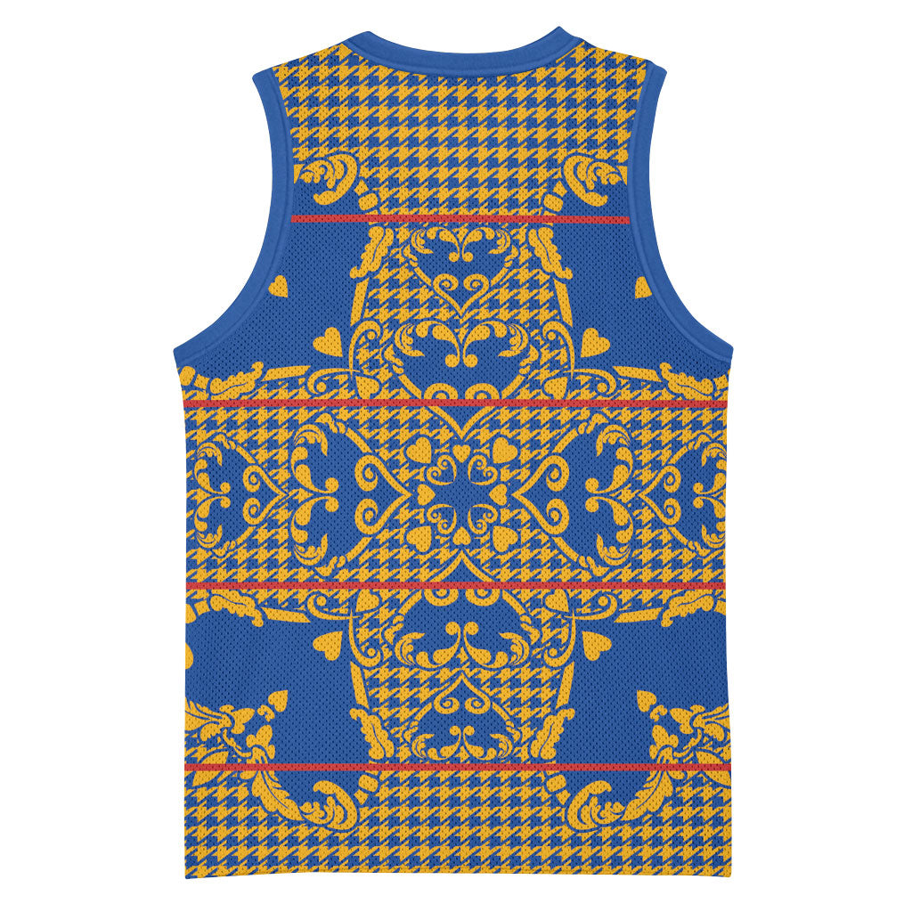 Cobalt Blue Hearts Crown Traditional Geometry Basketball Jersey Seanamarena Basotho Blanket Inspired