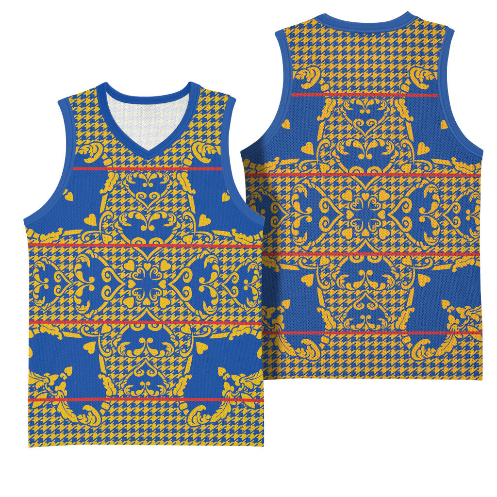 Cobalt Blue Hearts Crown Traditional Geometry Basketball Jersey Seanamarena Basotho Blanket Inspired