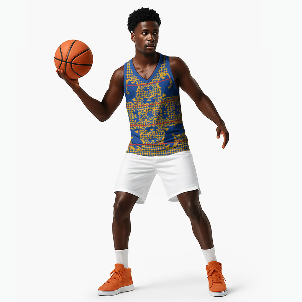 Cobalt Blue Hearts Crown Traditional Geometry Basketball Jersey Seanamarena Basotho Blanket Inspired