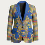 Cobalt Blue Hearts Crown Traditional Geometry Blazer Seanamarena Basotho Blanket Inspired