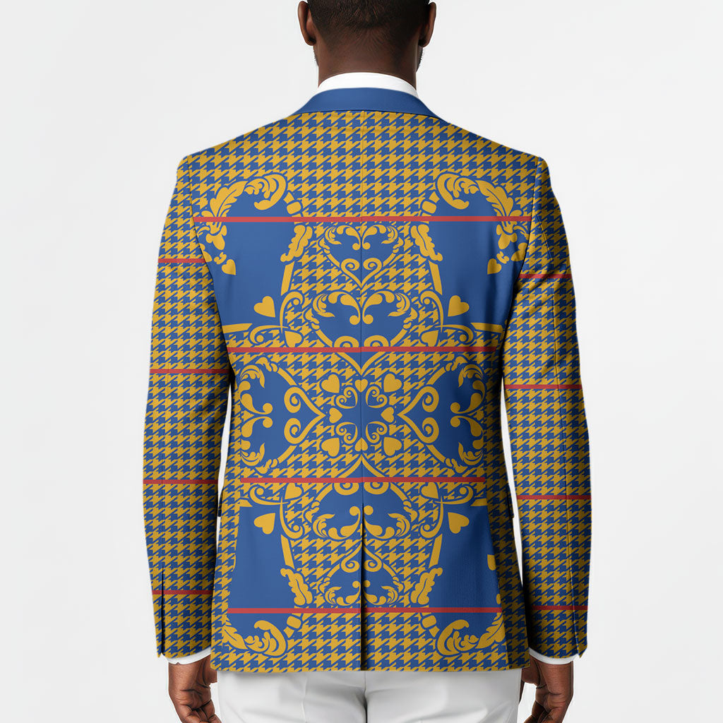 Cobalt Blue Hearts Crown Traditional Geometry Blazer Seanamarena Basotho Blanket Inspired
