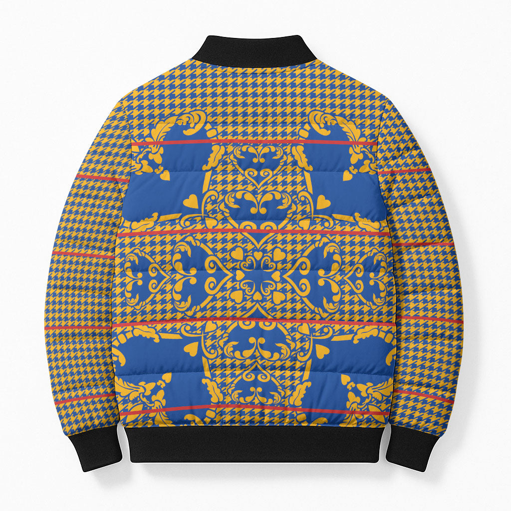 Cobalt Blue Hearts Crown Traditional Geometry Bomber Puffer Jacket Seanamarena Basotho Blanket Inspired