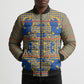Cobalt Blue Hearts Crown Traditional Geometry Bomber Puffer Jacket Seanamarena Basotho Blanket Inspired