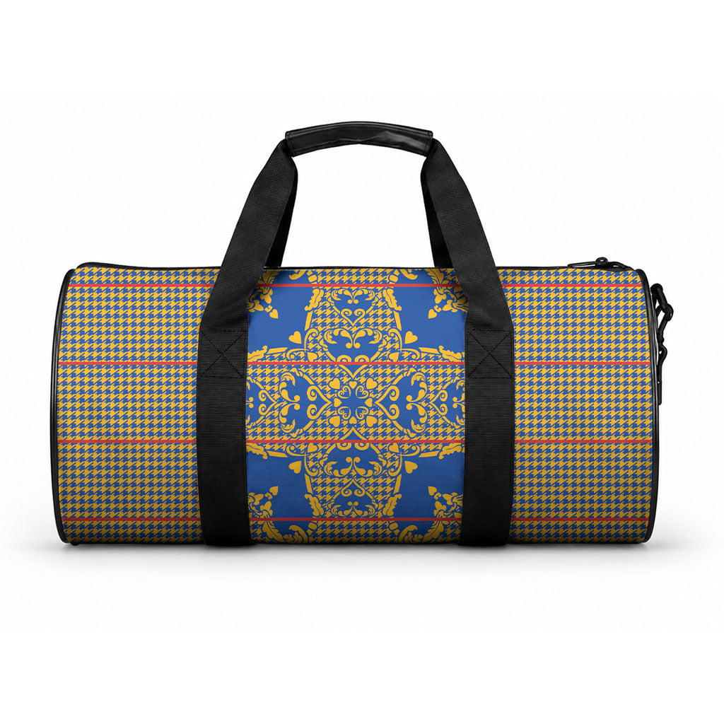 Cobalt Blue Hearts Crown Traditional Geometry Duffle Bag Seanamarena Basotho Blanket Inspired